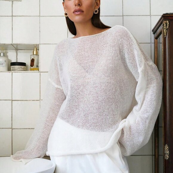 Casual Women's Loose Hollow Out Long Sleeve Sweater - Picture 2 of 7